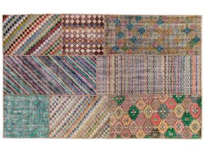 Vintage Turkish Handmade Patchwork Design Wool Rug