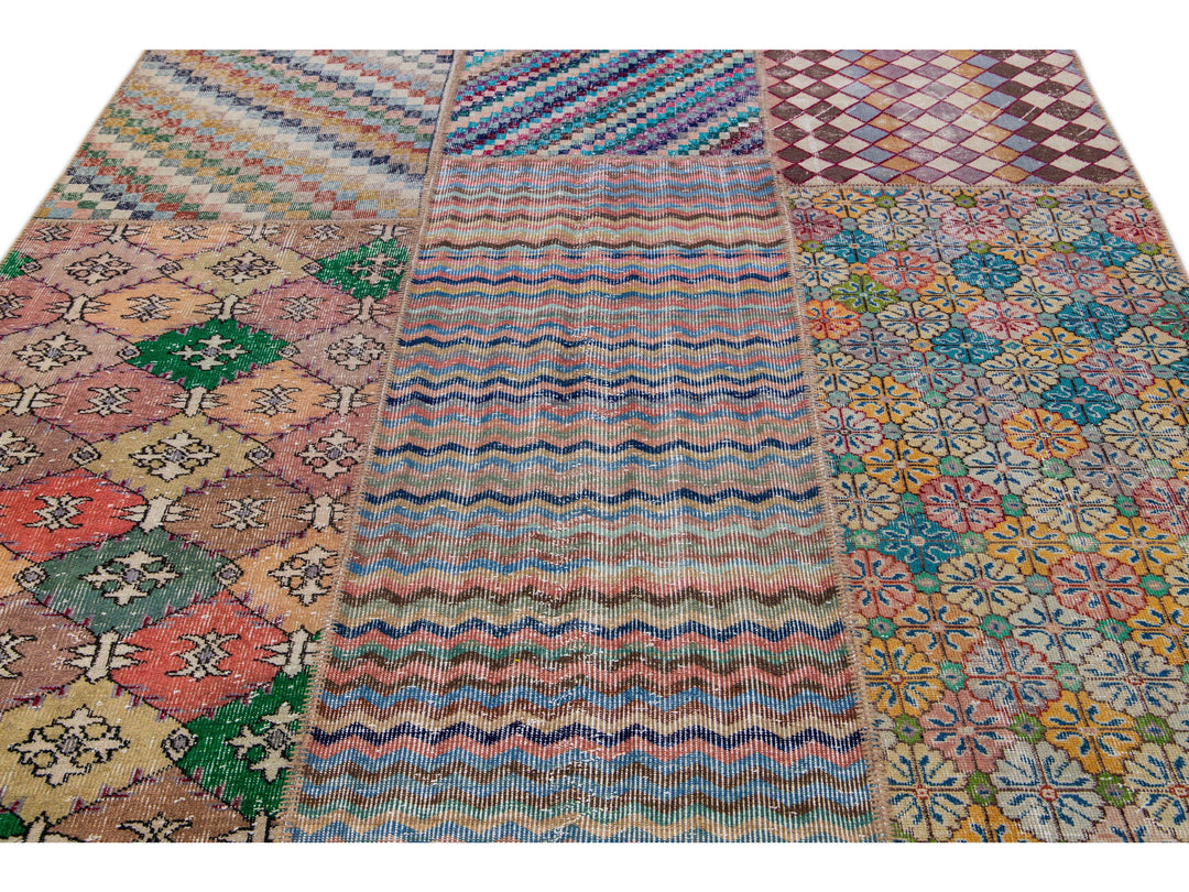 Vintage Turkish Deco Wool Rug 7 X 12