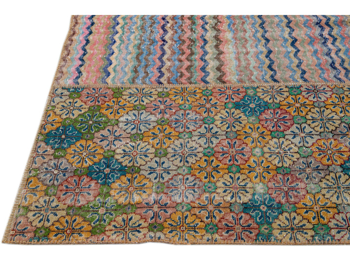 Vintage Turkish Handmade Patchwork Design Wool Rug