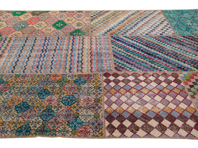 Vintage Turkish Handmade Patchwork Design Wool Rug