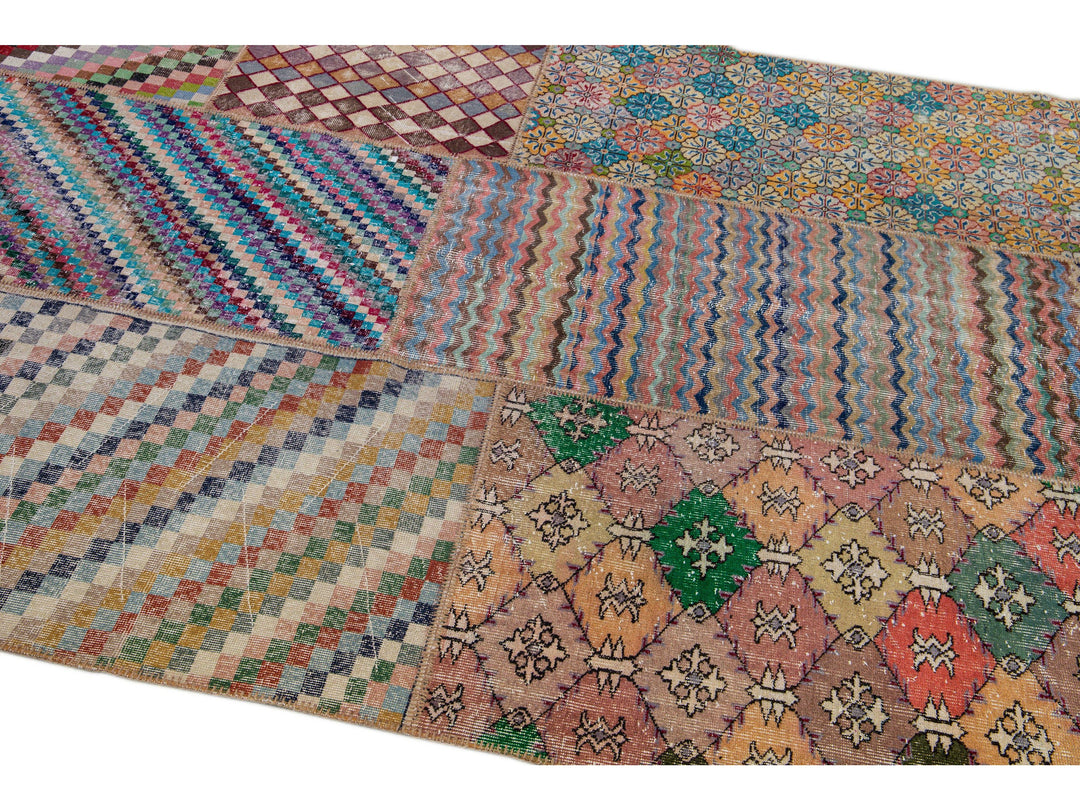 Vintage Turkish Handmade Patchwork Design Wool Rug