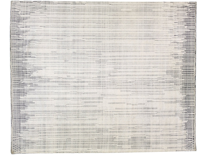 Oversize Moroccan Style Handmade Abstract Ivory Wool Rug by Apadana