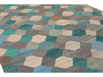 Contemporary Multicolor Kilim Flatweave Geometric Wool Rug