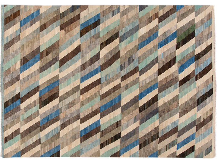 Contemporary Kilim Flatweave Multicolor Geometric Abstract Wool Rug