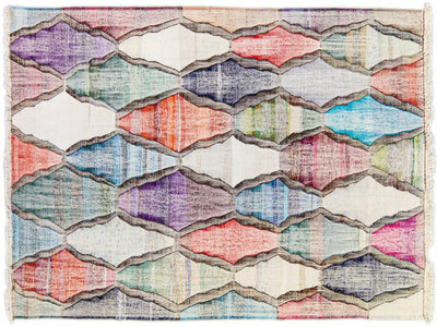 Contemporary Kilim Handmade Geometric Multicolor Wool Rug