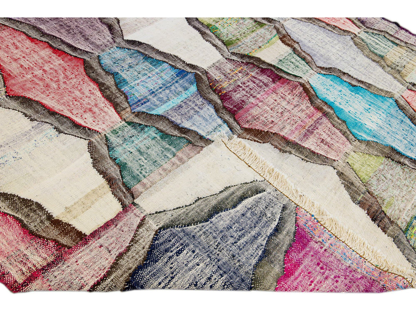 Contemporary Kilim Handmade Geometric Multicolor Wool Rug
