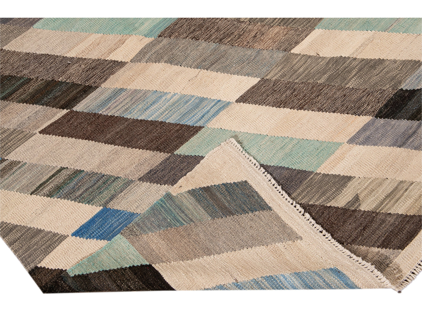 Contemporary Kilim Flatweave Multicolor Geometric Abstract Wool Rug