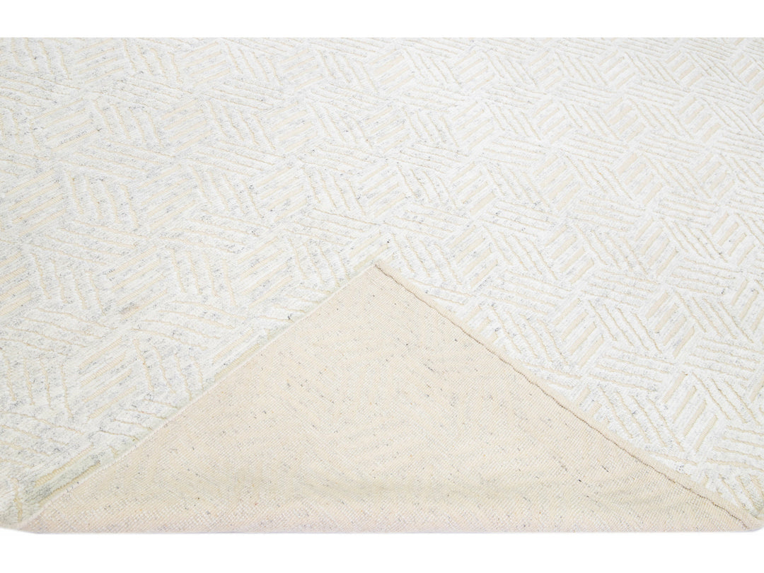 Modern Abstract Moroccan Style Handmade Ivory Wool Rug