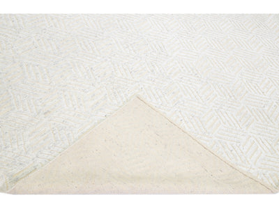 Modern Abstract Moroccan Style Handmade Ivory Wool Rug