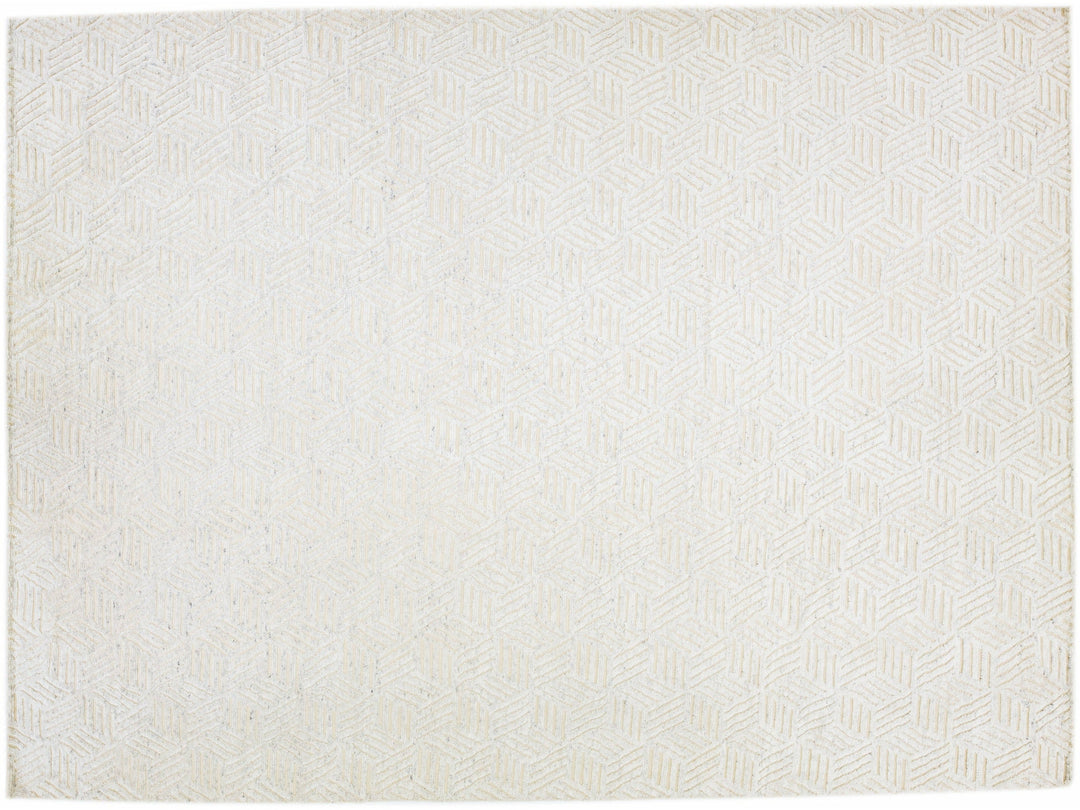 Modern Abstract Moroccan Style Handmade Ivory Wool Rug