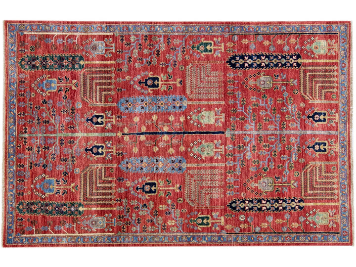 Modern Bidjar Style Red Handmade Wool Rug With Geometric Floral Motif