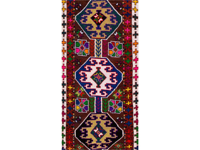 Mid-20th Century Vintage Brown Tribal Turkish Runner Rug, 2 X 11