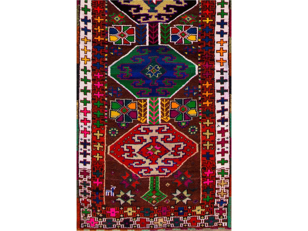 Mid-20th Century Vintage Brown Tribal Turkish Runner Rug, 2 X 11