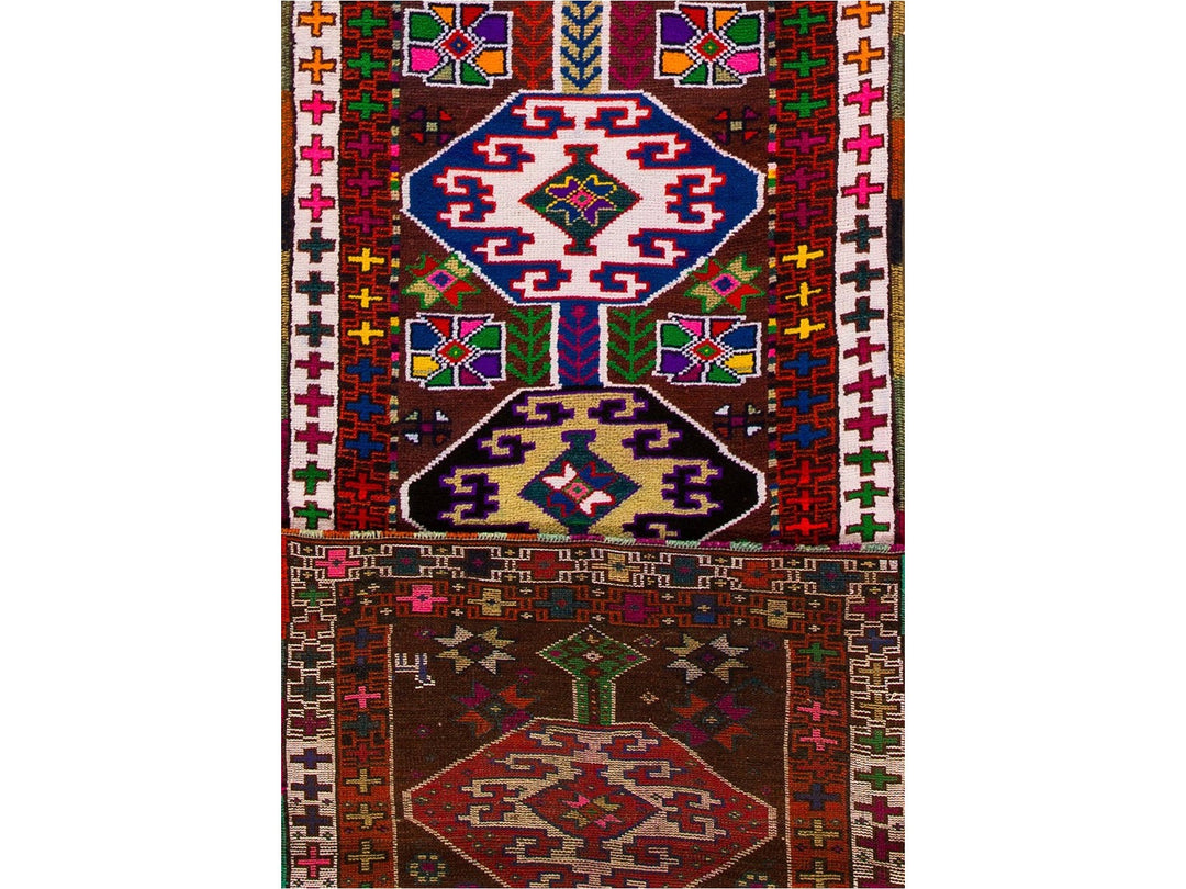 Mid-20th Century Vintage Brown Tribal Turkish Runner Rug, 2 X 11