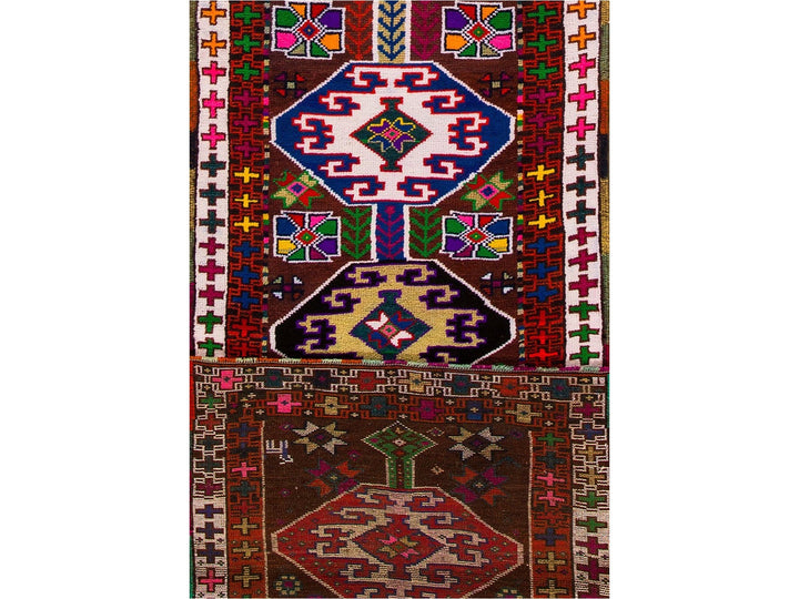 Mid-20th Century Vintage Brown Tribal Turkish Runner Rug, 2 X 11