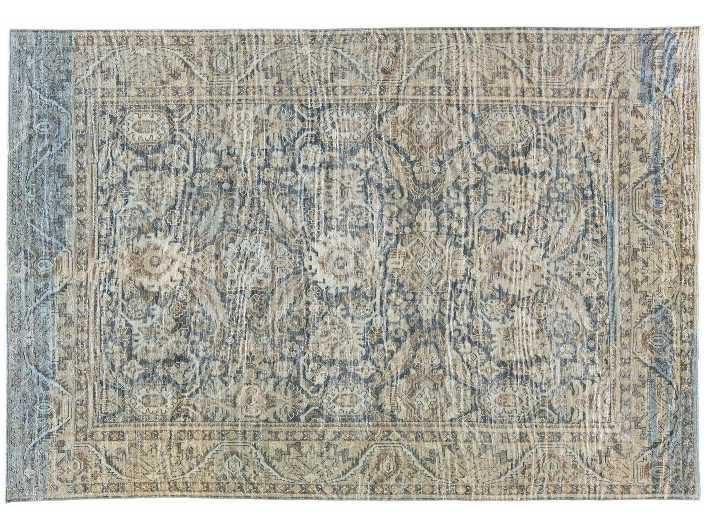 Blue Antique Persian Mahal Handmade Room Size Wool Rug With Allover Design