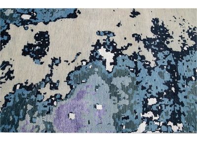 Modern Abstract Wool and Silk Rug 12 X 16
