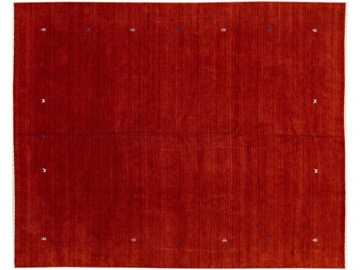 Modern Gabbeh Style Red Hand-Loom Minimalist Pattern Wool Rug