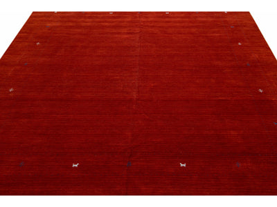 Modern Gabbeh Style Red Hand-Loom Minimalist Pattern Wool Rug