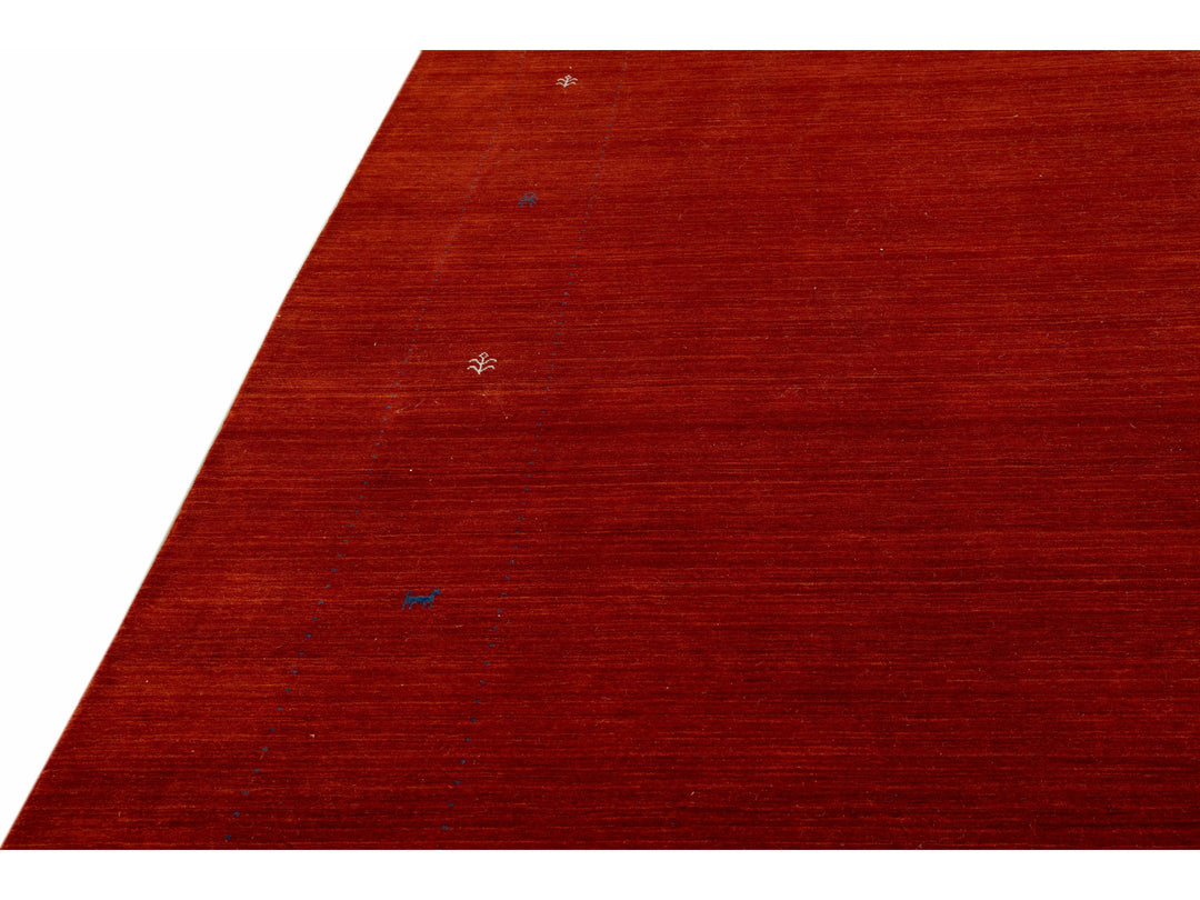 Modern Gabbeh Style Red Hand-Loom Minimalist Pattern Wool Rug