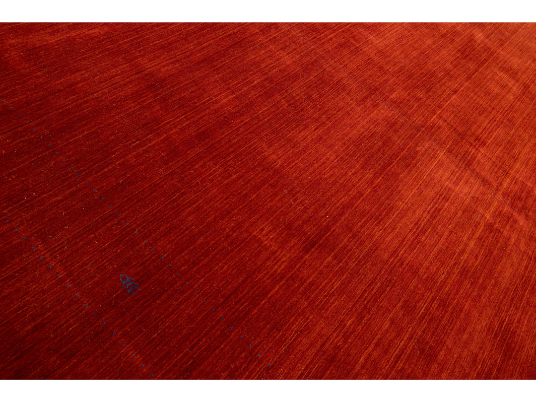 Modern Gabbeh Style Red Hand-Loom Minimalist Pattern Wool Rug