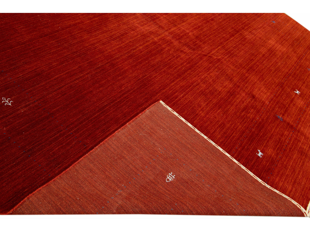Modern Gabbeh Style Red Hand-Loom Minimalist Pattern Wool Rug