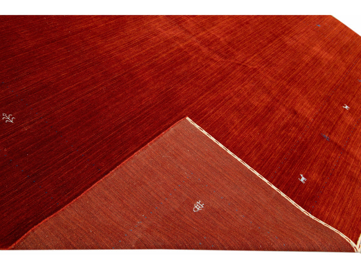 Modern Gabbeh Style Red Hand-Loom Minimalist Pattern Wool Rug