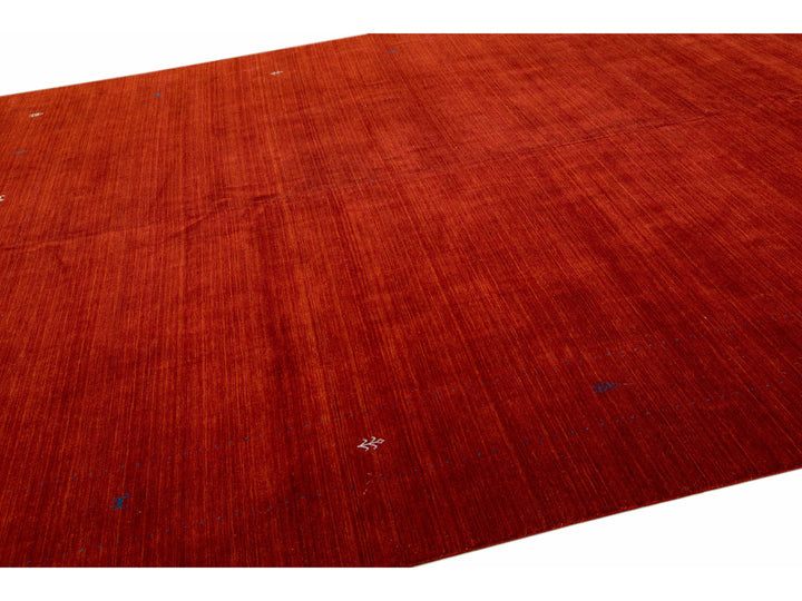 Modern Gabbeh Style Red Hand-Loom Minimalist Pattern Wool Rug