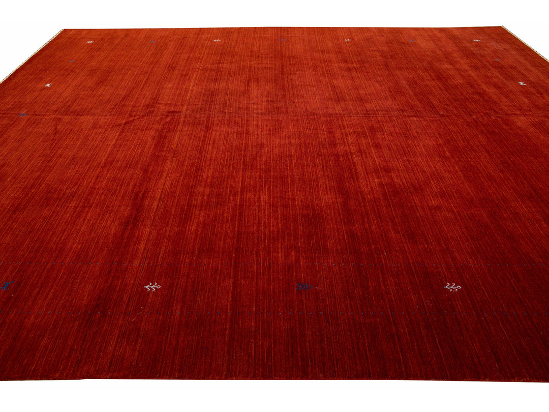 Modern Gabbeh Style Red Hand-Loom Minimalist Pattern Wool Rug