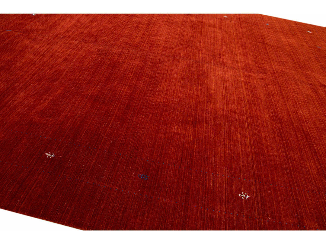 Modern Gabbeh Style Red Hand-Loom Minimalist Pattern Wool Rug