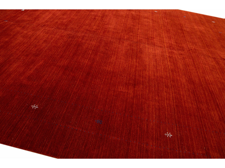 Modern Gabbeh Style Red Hand-Loom Minimalist Pattern Wool Rug