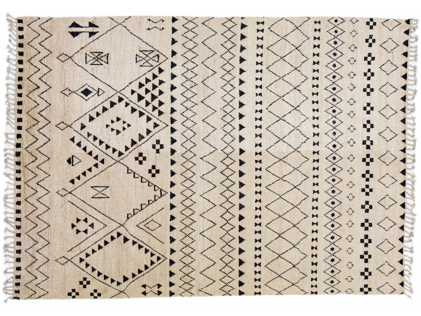 Contemporary Moroccan Style Handmade Tribal Beige Wool Rug