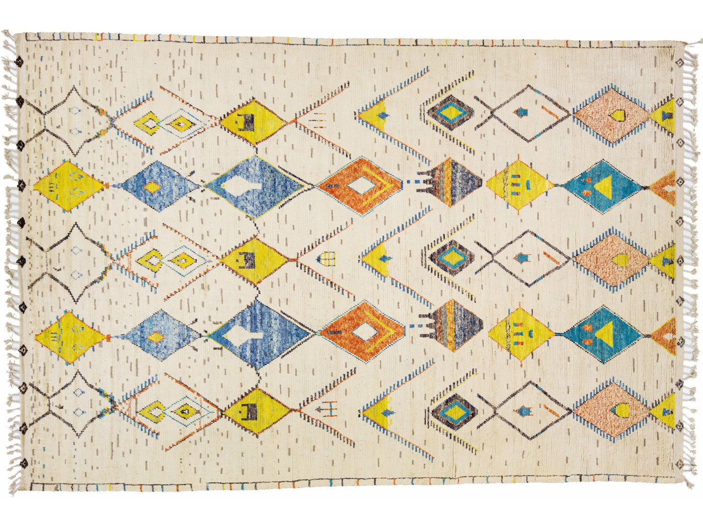 Modern Moroccan Style Beige Handmade Tribal Motif Wool Rug