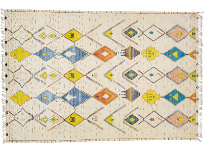 Modern Moroccan Style Beige Handmade Tribal Motif Wool Rug
