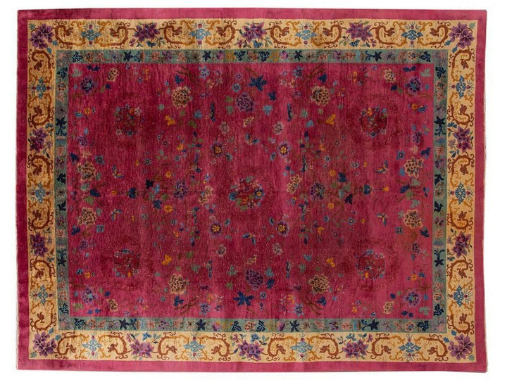 Antique Art Deco Chinese Wool Rug 9 X 12