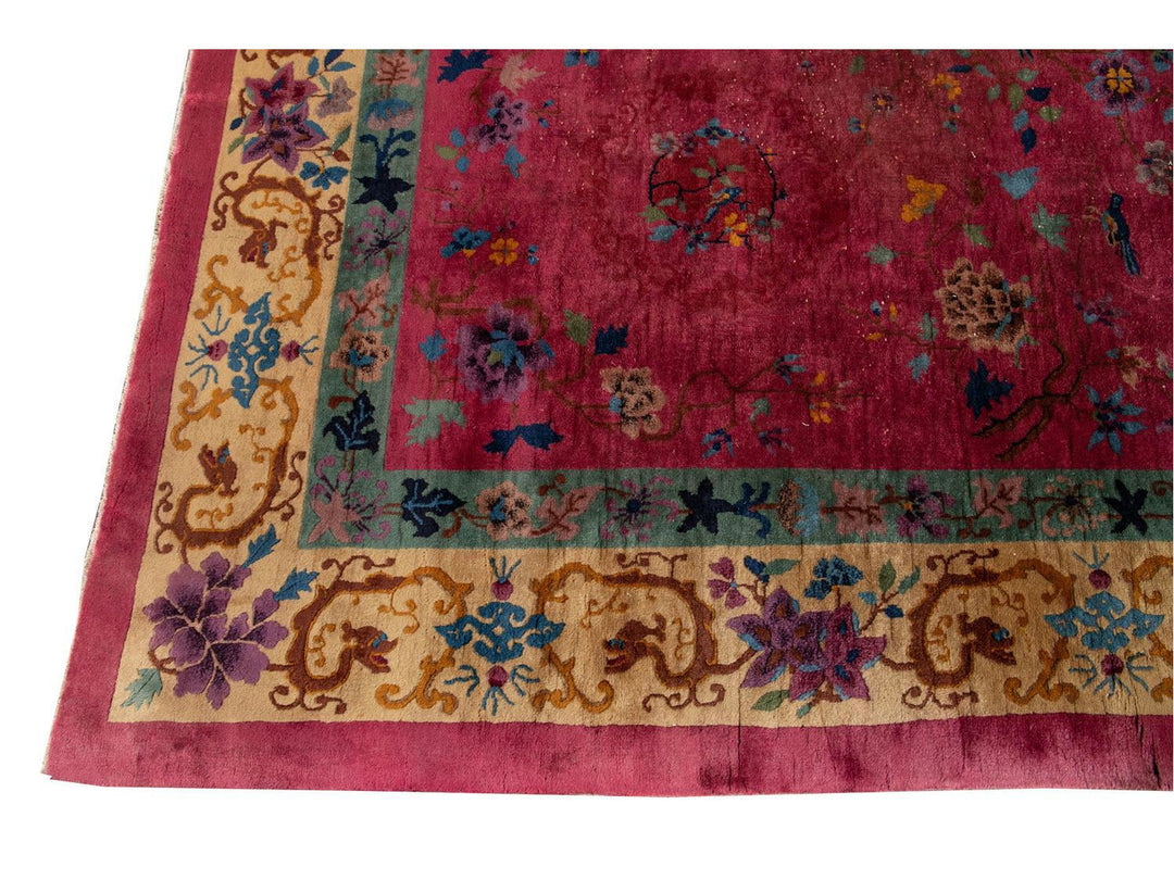 Antique Art Deco Chinese Wool Rug 9 X 12