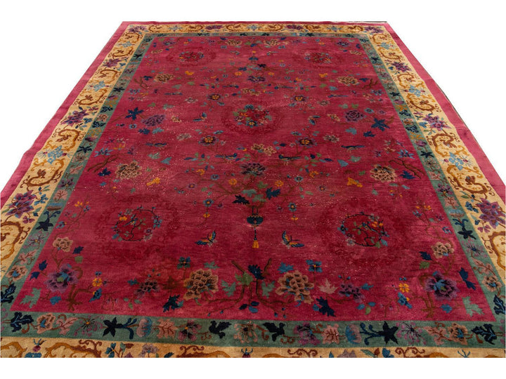 Antique Art Deco Chinese Wool Rug 9 X 12