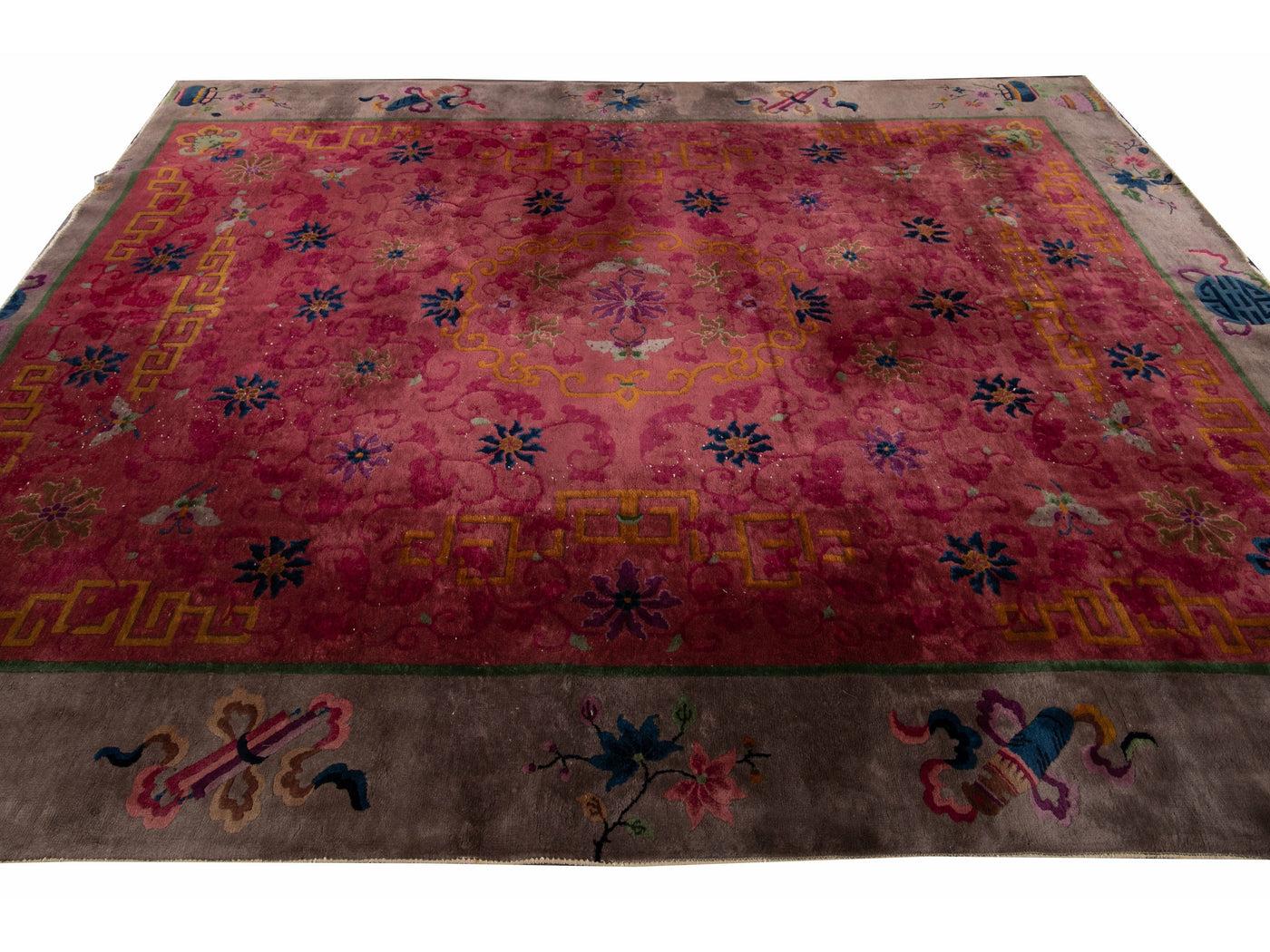 Red Antique Art Deco Chinese Handmade Floral Wool Rug