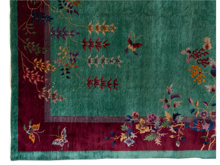 Antique Art Deco Chinese Wool Rug 9 X 12