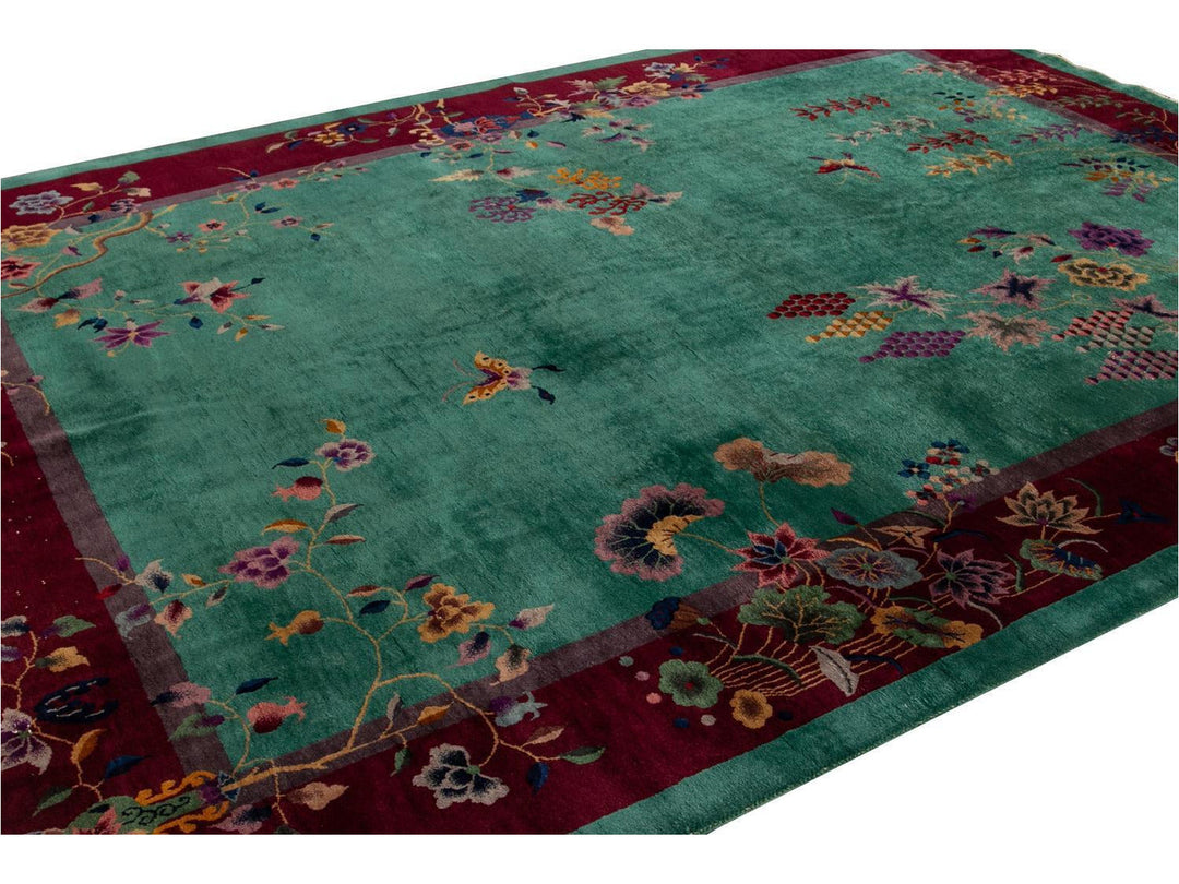 Antique Art Deco Chinese Wool Rug 9 X 12