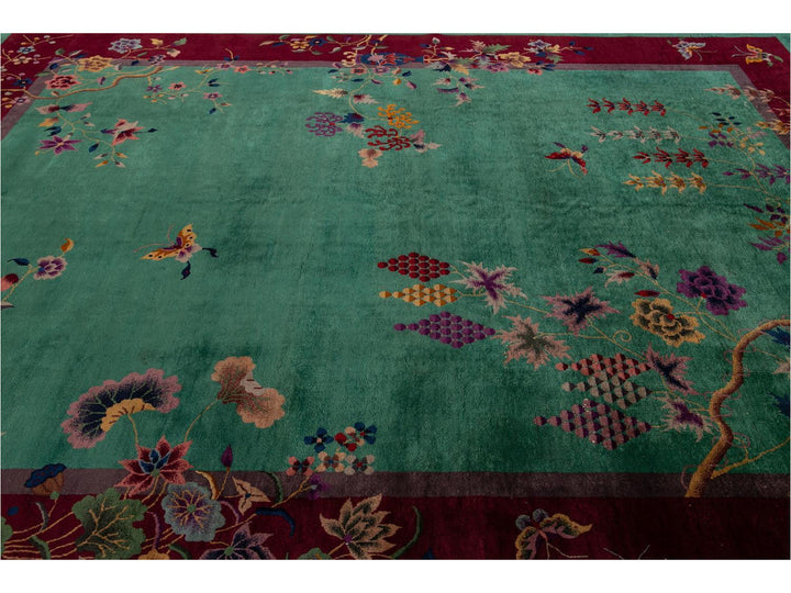 Antique Art Deco Chinese Wool Rug 9 X 12