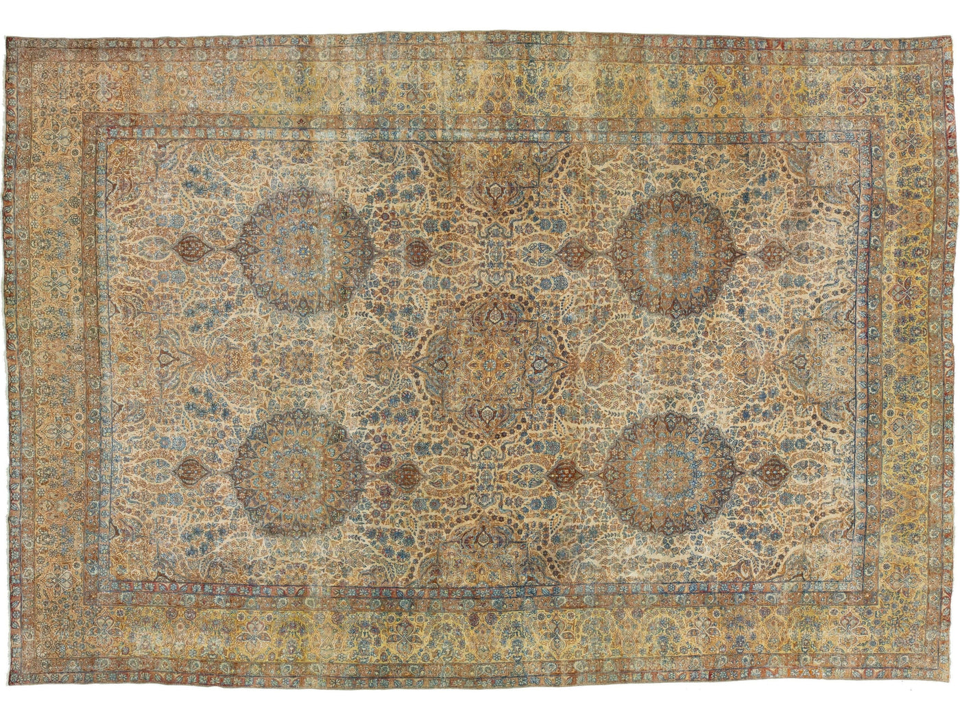 Antique Kerman Wool Rug  10 X 15