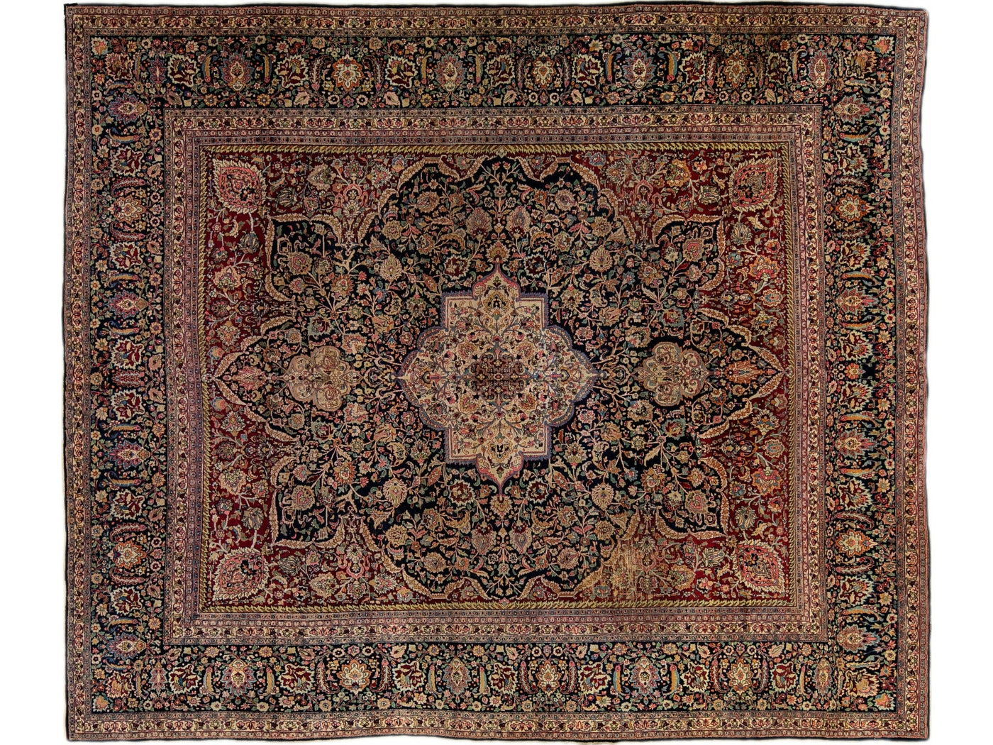 Antique Tabriz Persian Handmade Blue and Red Medallion Oversize Wool Rug
