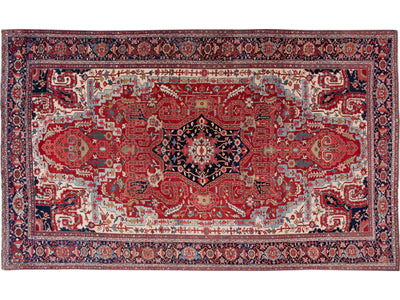Red 19th Century Antique Serapi Handmade Wool Rug