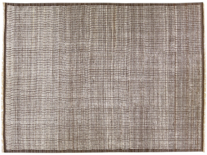 Modern Moroccan Style Handmade Brown Wool Rug with Minimalist Design
