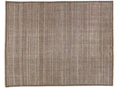 Modern Moroccan Style Handmade Solid Brown Wool Rug