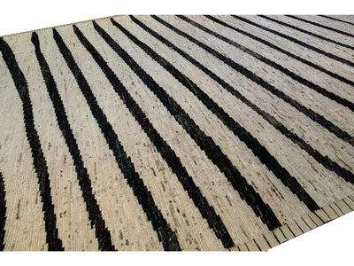 Modern Moroccan Style Handmade Geometric Beige Oversize Wool Rug