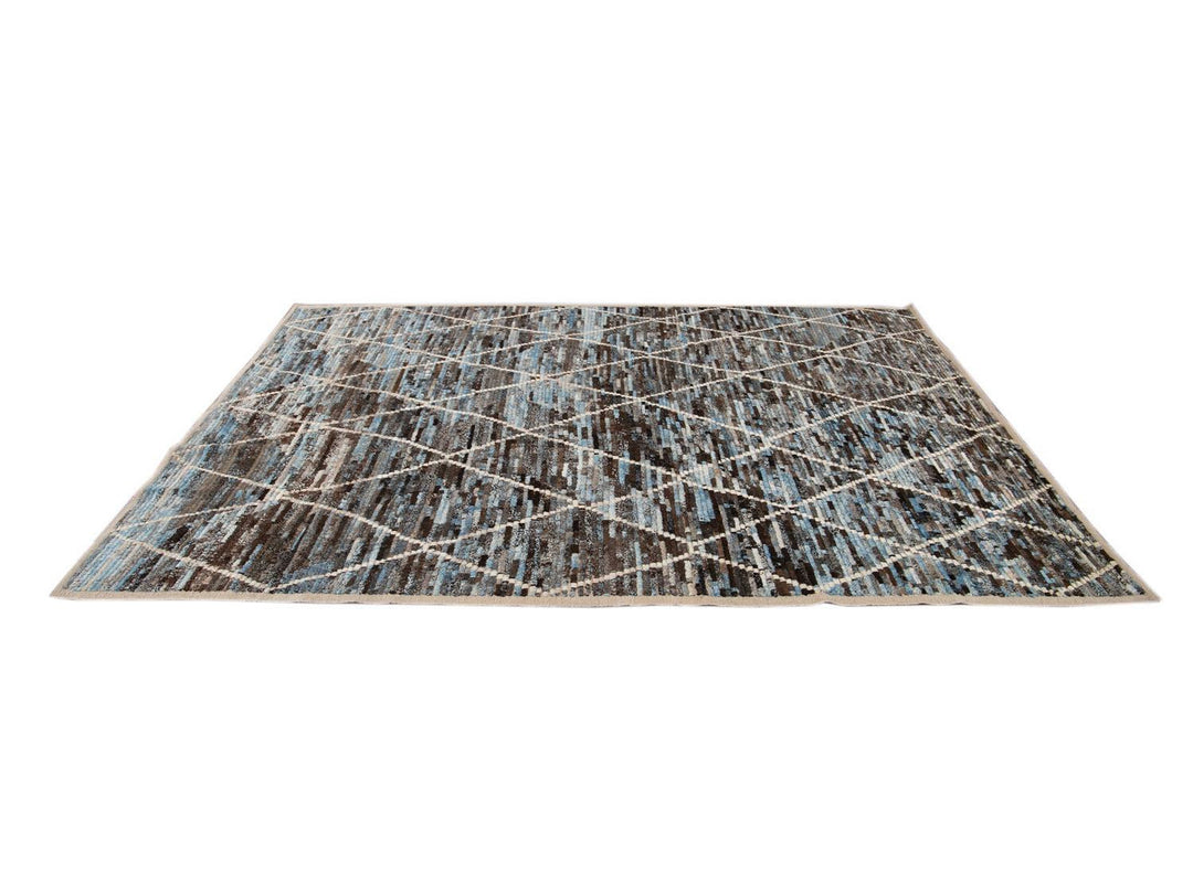 Modern Moroccan-Style Room Size Wool Rug 7 X 9