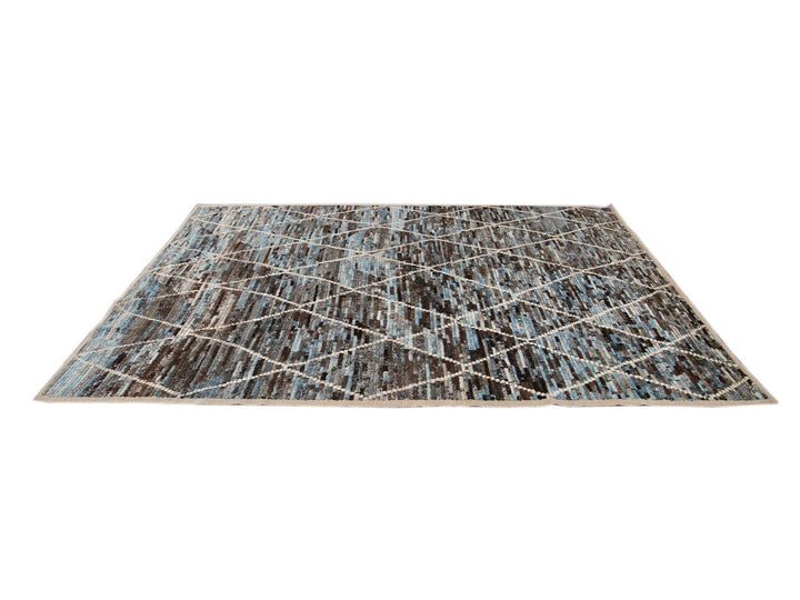 Modern Moroccan-Style Room Size Wool Rug 7 X 9