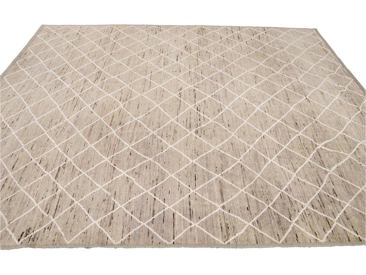 Modern Moroccan-Style Tribal Wool Rug 8 X 10